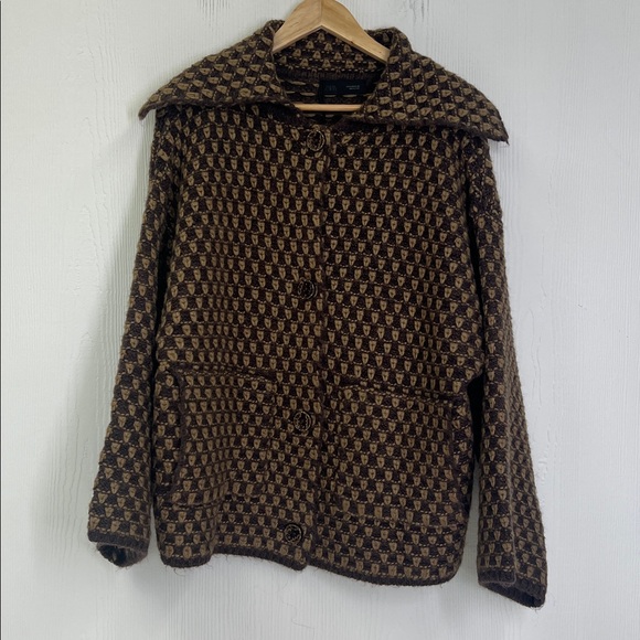 Zara - NWT Oversized Brown Button Down Long Sleeve Sweater Size Medium - Picture 8 of 12